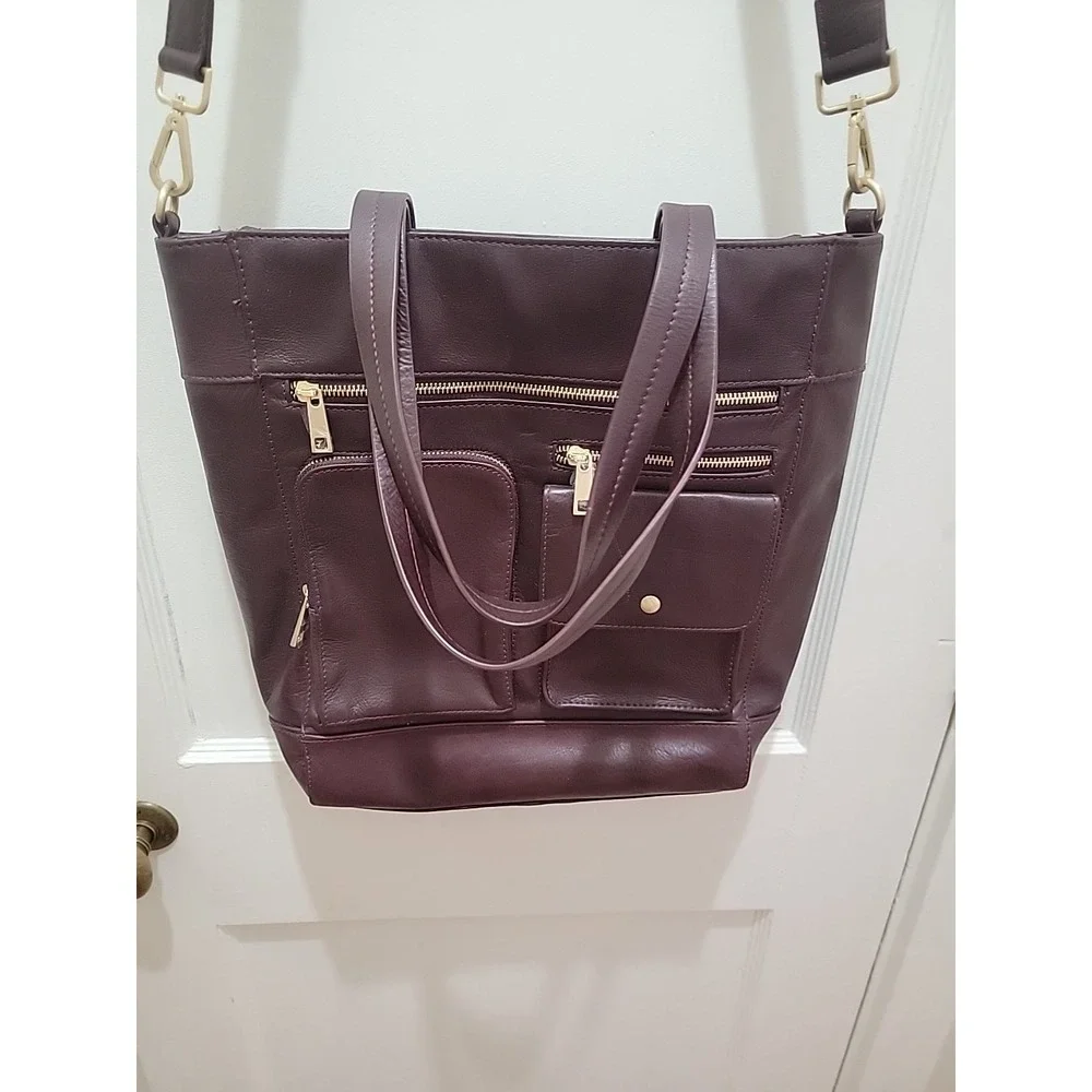 Authentic RACHEL ROY burgundy leather Medium laptop tote bag purse EUC